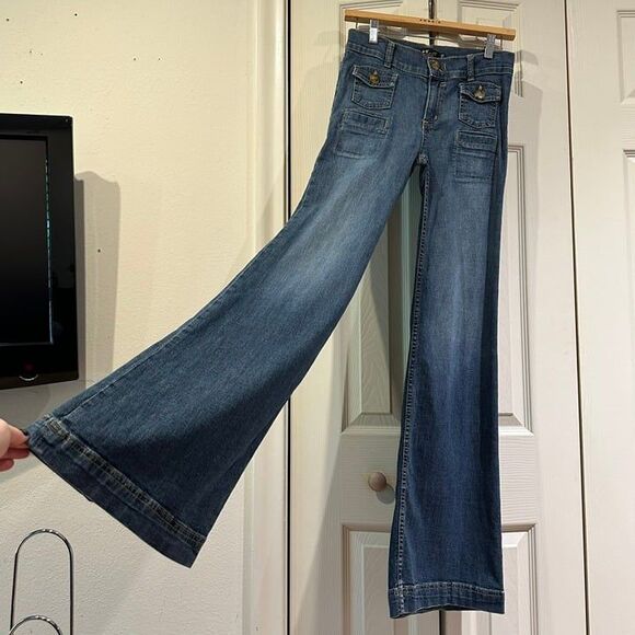 *RARE* VTG ABS Allen Schwartz Mid Rise Wide Leg Patch Pocket Trouser Jeans Y2K - Picture 2 of 11